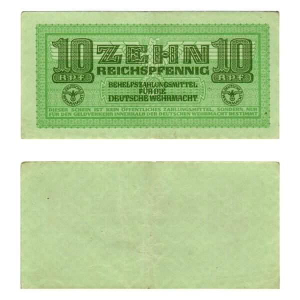 GERMANY 10 reichspfennig ND(1942) / 3rd Reich / Deutsche Wehrmacht / WWII Military Issue / VF