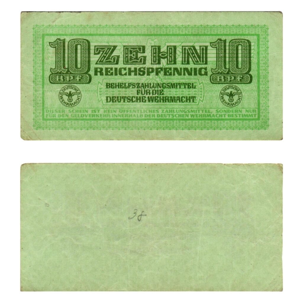 GERMANY 10 reichspfennig ND(1942) / 3rd Reich / Deutsche Wehrmacht / WWII Military Issue / VF
