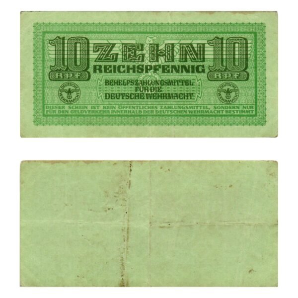 GERMANY 10 reichspfennig ND(1942) / 3rd Reich / Deutsche Wehrmacht / WWII Military Issue / VF-