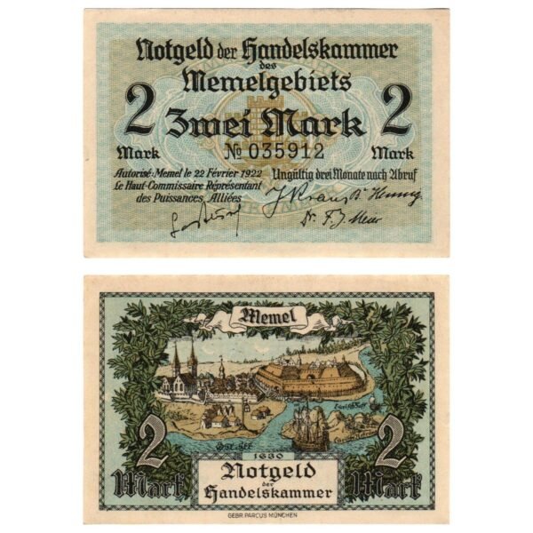 MEMEL 2 mark 1922 UNC-