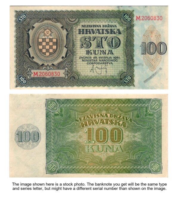 CROATIA 100 kuna 1941 / Ustasa WWII Germany Italy ally / UNC-