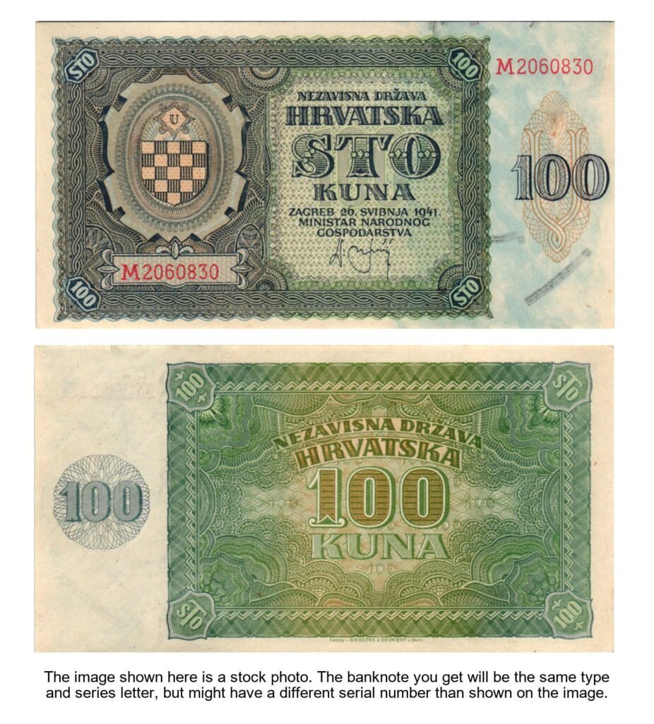 CROATIA 100 kuna 1941 / Ustasa WWII Germany Italy ally / UNC-