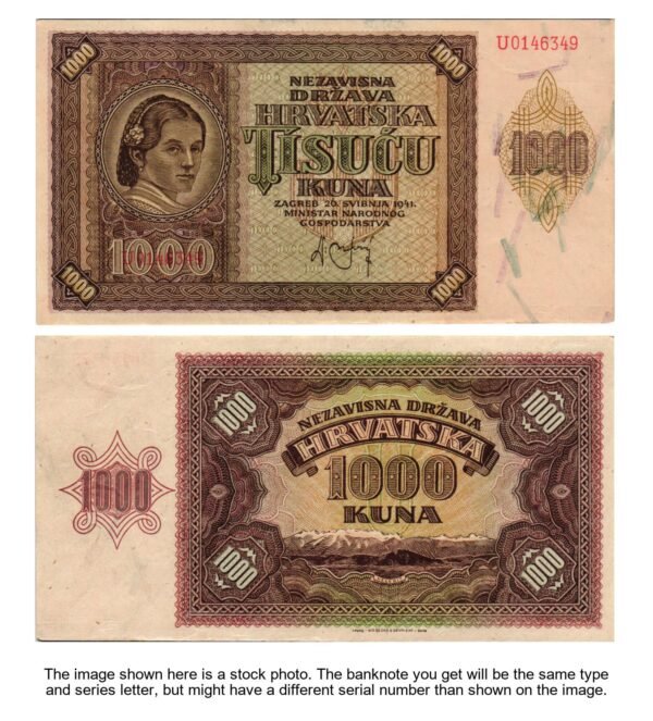 CROATIA 1000 kuna 1941 / Ustasa WWII Germany Italy ally / XF+