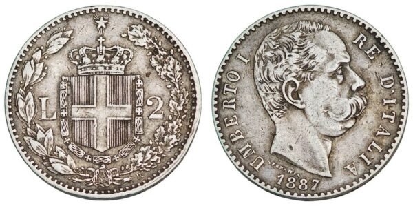 ITALY 2 lire 1887 / Silver / VF