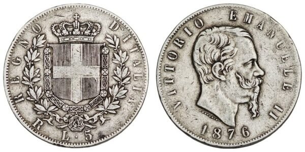 ITALY 5 lire 1876 / Silver / VF