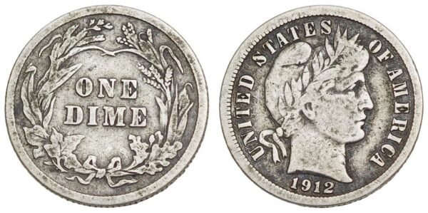 UNITED STATES OF AMERICA 10 cents 1912 / Barber Dime / Silver / VF