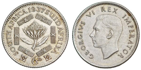 SOUTH AFRICA 6 pence 1937 / Silver / XF