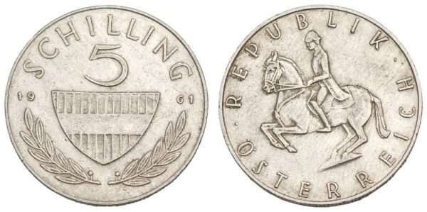 AUSTRIA 5 schilling 1961 / Silver / VF
