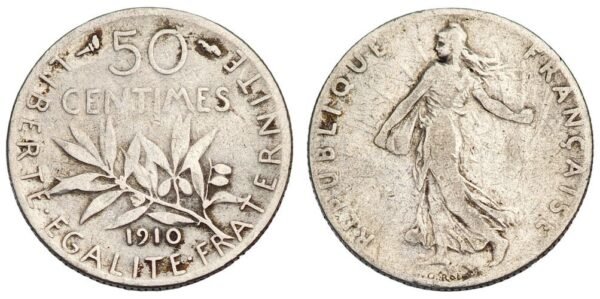 FRANCE 50 centimes 1910 / Silver / VF