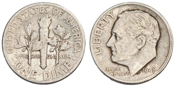 UNITED STATES OF AMERICA 10 cents 1948 / Silver Roosevelt Dime / VF