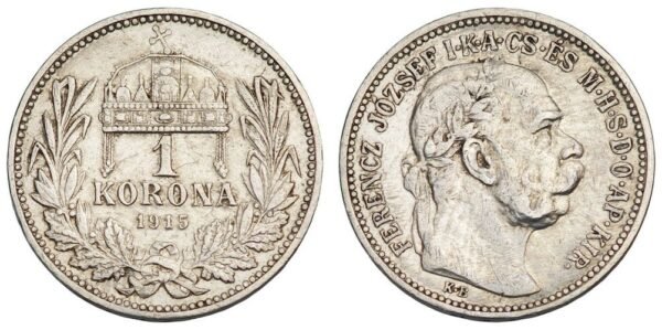 HUNGARY 1 korona 1915 / Silver / VF