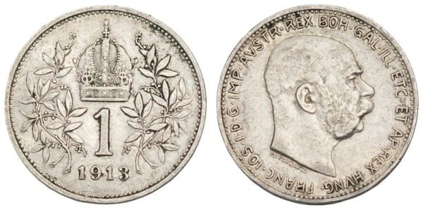 AUSTRIA 1 corona 1913 / Silver / VF