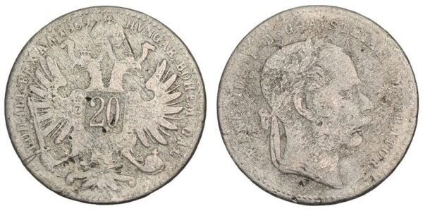 AUSTRIA 20 kreuzer 1869 / Silver / F-