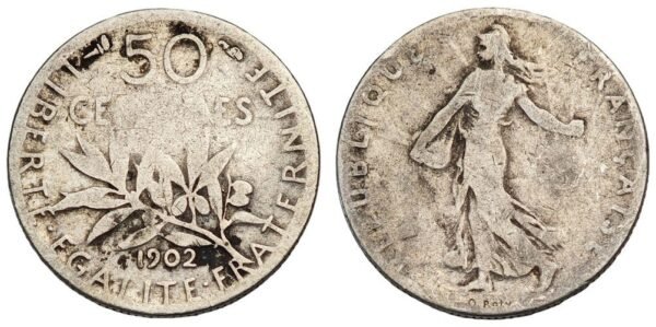 FRANCE 50 centimes 1902 / Silver / VF-