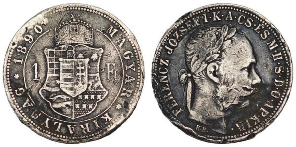 HUNGARY 1 forint 1890 / Possible vintage forgery / Silver / bended / F-