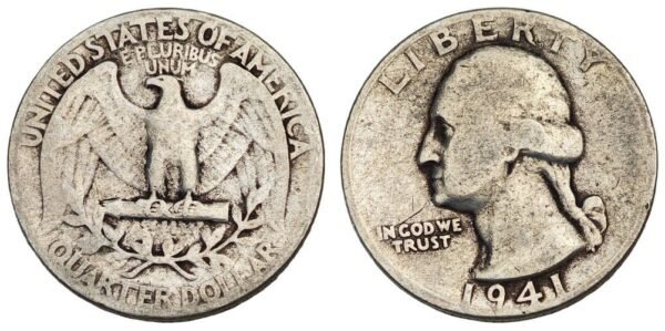 UNITED STATES OF AMERICA 1/4 dollar 1941 / Silver Washington Quarter / VF-