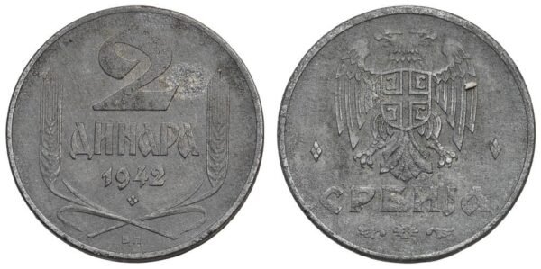 SERBIA 2 dinara 1942 / WWII issue / VF