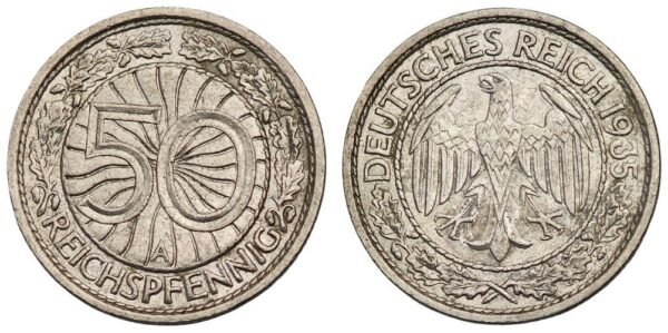 GERMANY 50 reichspfennig 1935A / 3rd Reich / VF