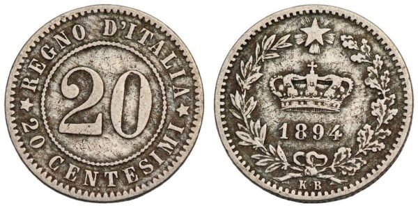 ITALY 20 centesimi 1894 VF