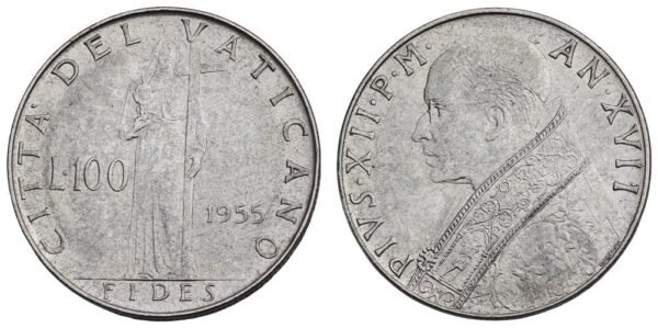 VATICAN CITY 100 lire 1955 VF
