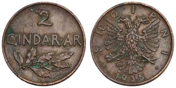 ALBANIA 2 qindar ar 1935 VF-