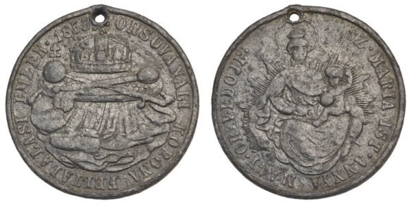 HUNGARY Commemorative medal of the 1853 discovery of the Hungarian coronation regalia at Orșova / holed / VG