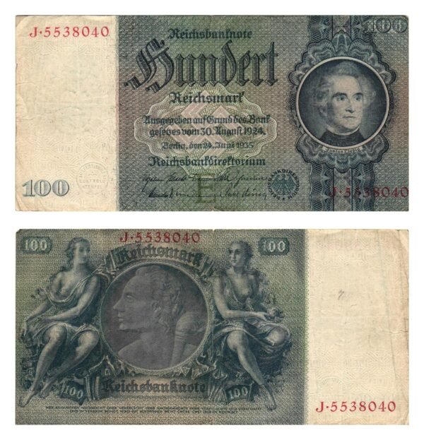 GERMANY 100 reichsmark 1935 / 3rd Reich / Letter E / minor tear / VF-