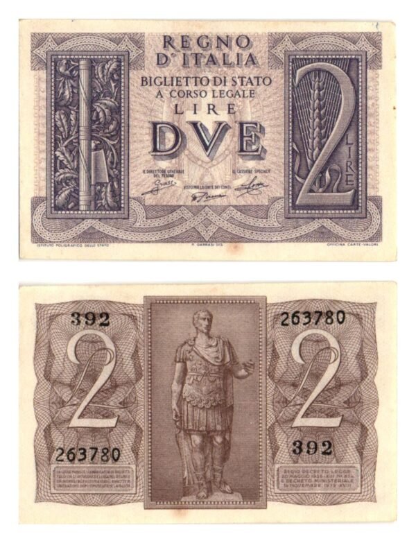 ITALY 2 lire 1939 XF-