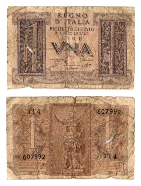 ITALY 1 lira 1944 / tears / F