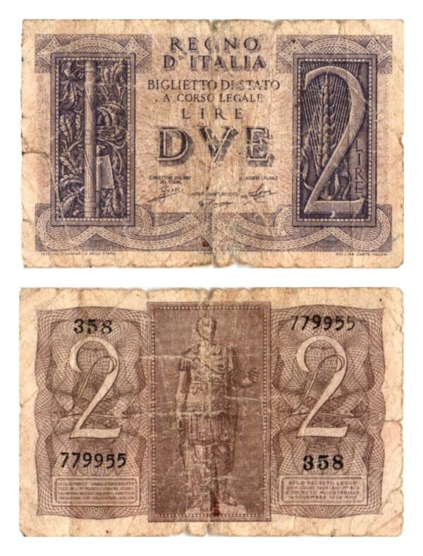ITALY 2 lire 1939 / tears / F