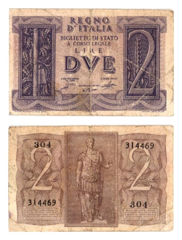 ITALY 2 lire 1939 VF-