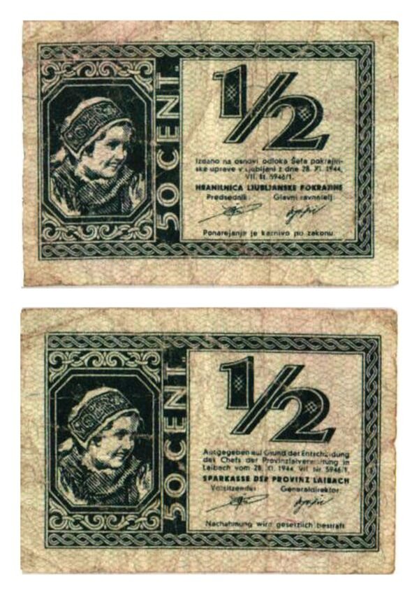 SLOVENIA 1/2 lire 1944 / Ljubljana Province / VF