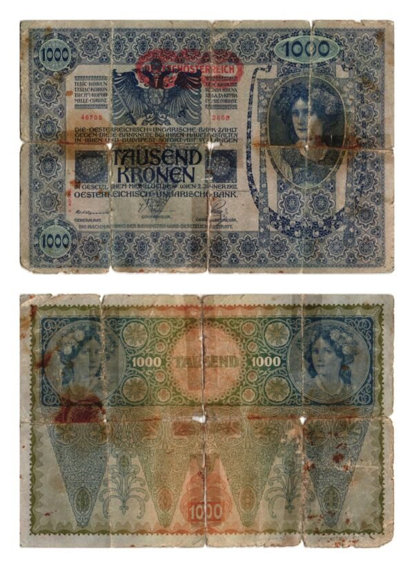 AUSTRIA 1000 kronen ND(1919) / Deutschösterreich overprint / taped / VG