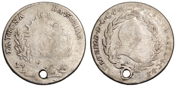 GERMANY 20 kreuzer 1782 / Bavaria / Silver / holed / VG
