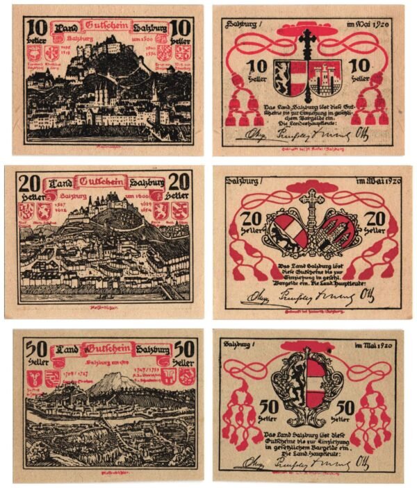 AUSTRIA Land Salzburg 1920 local banknotes lot / Notgeld / 3 pcs. UNC