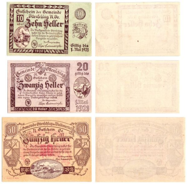 AUSTRIA Ottenschlag 1920 local banknotes lot / Notgeld / 3 pcs. UNC-