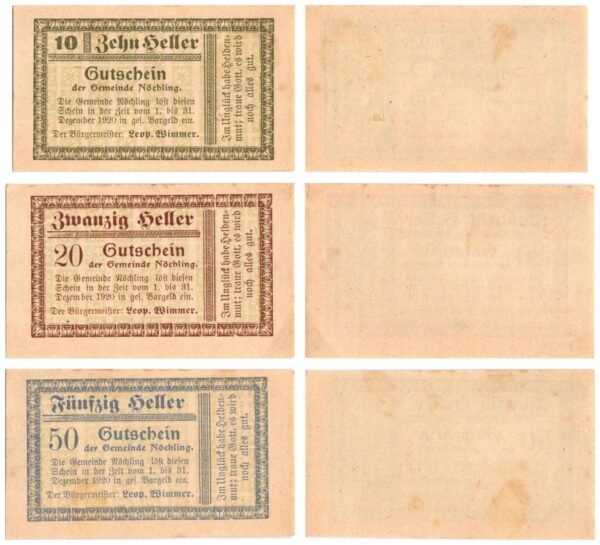 AUSTRIA Nöchling 1920 local banknotes lot / Notgeld / 3 pcs. UNC-