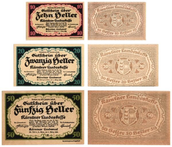 AUSTRIA Kärnten (Landeskasse) 1920 local banknotes lot / Notgeld / 3 pcs. UNC