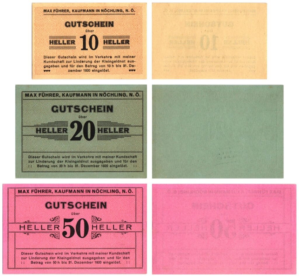 AUSTRIA Nöchling (Max Führer) 1920 local banknotes lot / Notgeld / 3 pcs. UNC