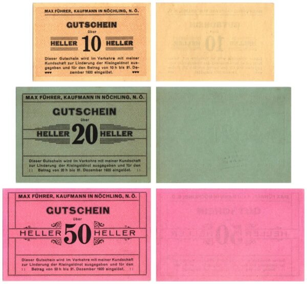 AUSTRIA Nöchling (Max Führer) 1920 local banknotes lot / Notgeld / 3 pcs. UNC