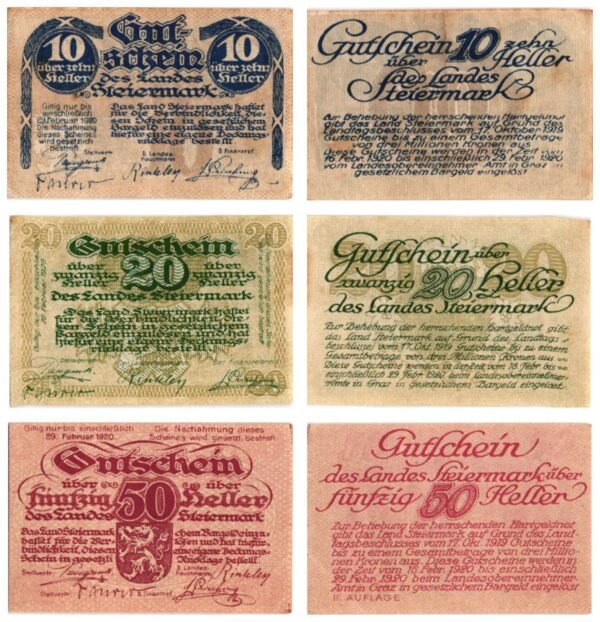 AUSTRIA Land Steiermark 1920 local banknotes lot / Notgeld / 3 pcs. XF