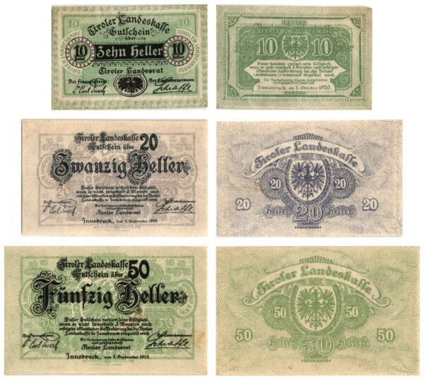 AUSTRIA Land Tirol 1920 local banknotes lot / Notgeld / 3 pcs. UNC