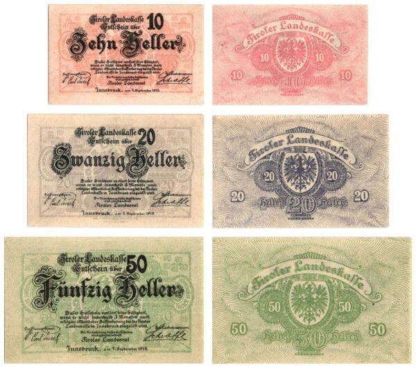 AUSTRIA Land Tirol 1919 local banknotes lot / Notgeld / 3 pcs. UNC