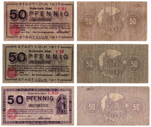 GERMANY Cöln 1917 local banknotes lot / Notgeld / 3 pcs. VF