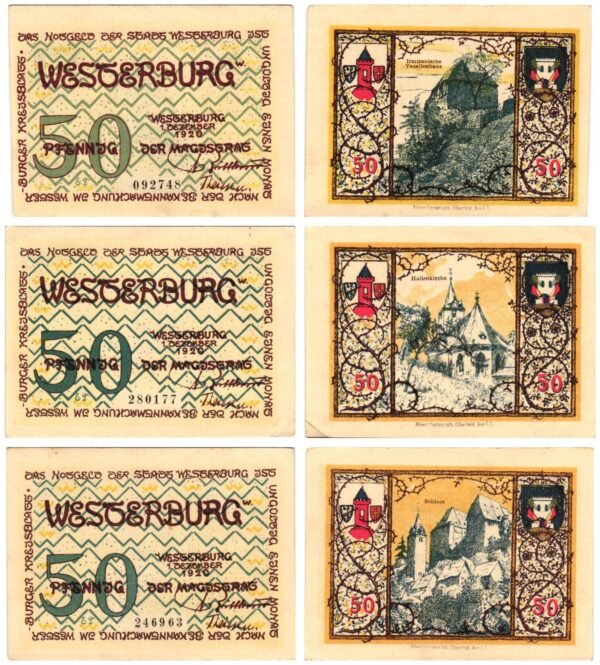 GERMANY Westerburg 1920 local banknotes lot / Notgeld / 3 pcs. UNC
