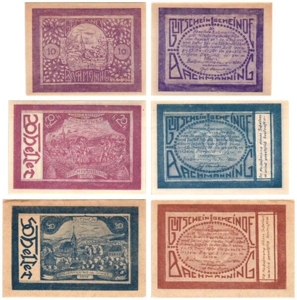 AUSTRIA Bachmanning 1920 local banknotes lot / Notgeld / 3 pcs. UNC