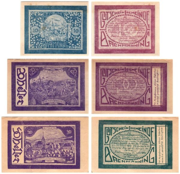 AUSTRIA Bachmanning 1920 local banknotes lot / Notgeld / 3 pcs. UNC-