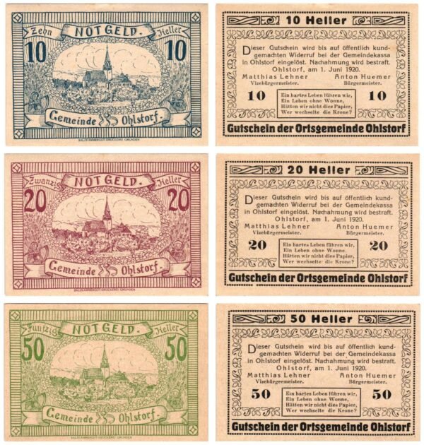 AUSTRIA Ohlstorf 1920 local banknotes lot / Notgeld / 3 pcs. UNC