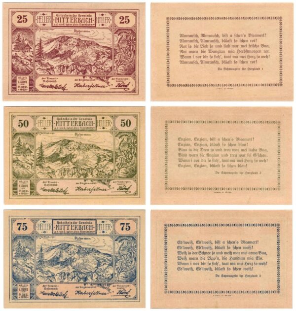AUSTRIA Mitterbach 1920 local banknotes lot / Notgeld / 3 pcs. UNC