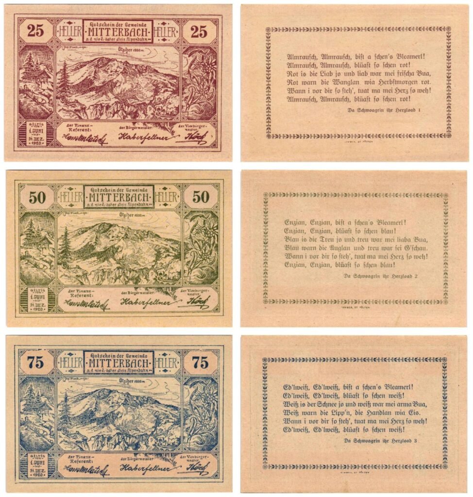 AUSTRIA Mitterbach 1920 local banknotes lot / Notgeld / 3 pcs. UNC